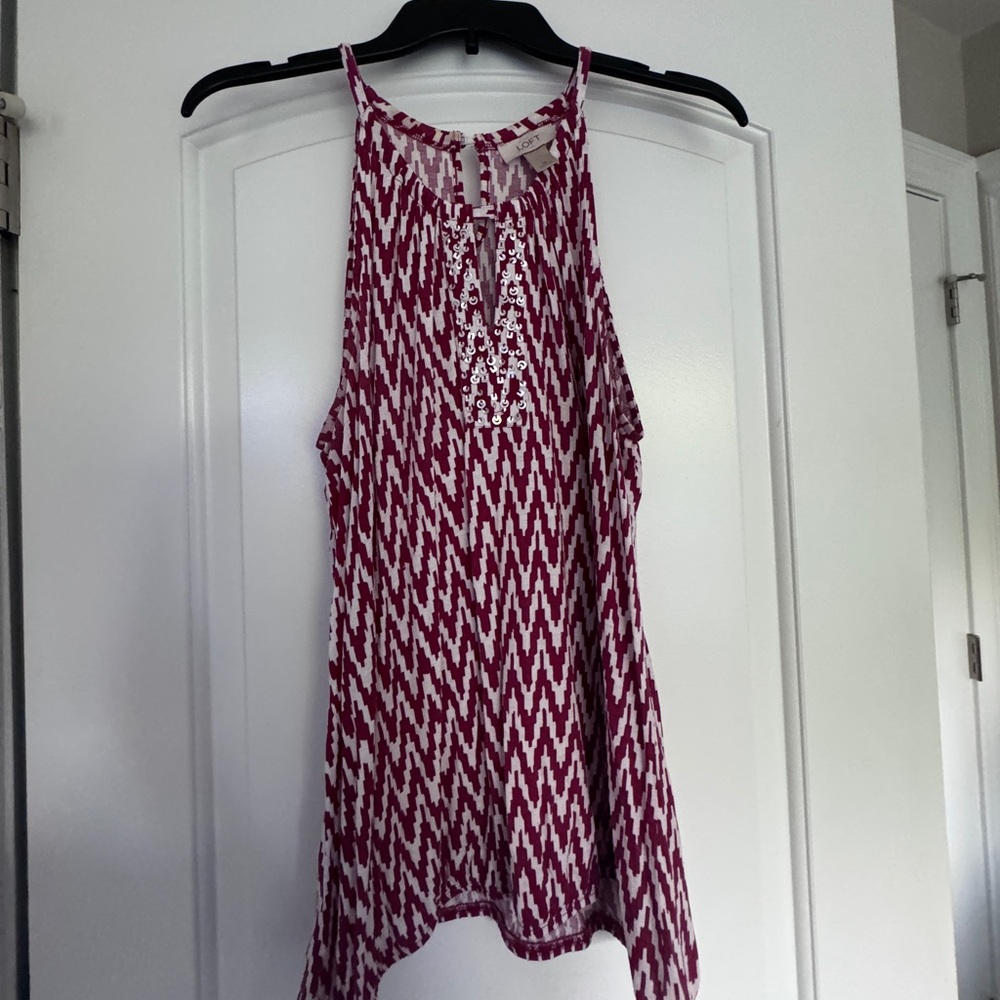Medium Red/White LOFT Striped Tank with sequins